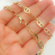 14K Solid Yellow Gold Flat Mariner Link Chain